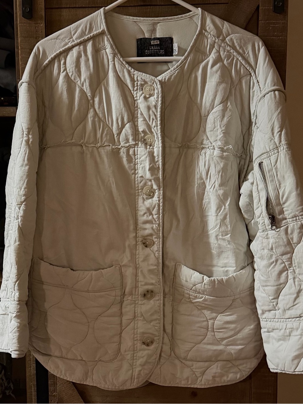 Urban Outfitters Cream Quilted Button-Front Puffer Jacket